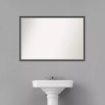 36 in. W x 24 in. H Rectangle Framed Black Silver Thin Bathroom Vanity Mirror - Image 8