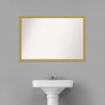 38" x 26" Non-Beveled Brushed Gold Narrow Frame Bathroom Wall Mirror - Image 8