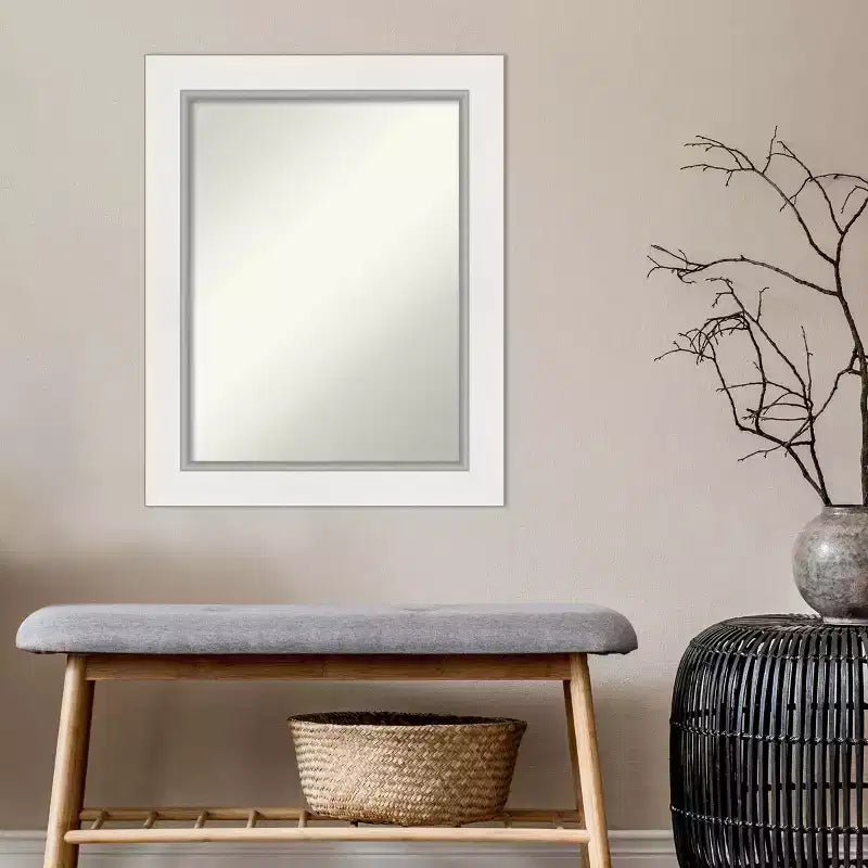 074-11-6280_5 24" x 30" Non-Beveled Bathroom Wall Mirror - White Silver Frame, Rectangle, Polystyrene, Wall Mounted - Image 1