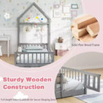 Twin Size House-Shaped Floor Bed Frame with Headboard and Clothes Hanger - Image 17