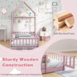 Twin Size House-Shaped Floor Bed Frame with Headboard and Clothes Hanger - Image 27