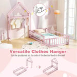 Twin Size House-Shaped Floor Bed Frame with Headboard and Clothes Hanger - Image 29