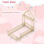 Twin Size House-Shaped Floor Bed Frame with Headboard and Clothes Hanger - Image 3