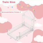 Twin Size House-Shaped Floor Bed Frame with Headboard and Clothes Hanger - Image 33