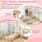 Twin Size House-Shaped Floor Bed Frame with Headboard and Clothes Hanger - Image 8