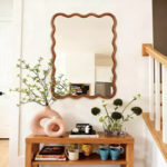 30 x 40 Wavy Rectangle Solid Wood Frame Decorative Mirror for Bedroom Bathroom Living Room Yellowish Brown - Image 2
