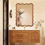30 x 40 Wavy Rectangle Solid Wood Frame Decorative Mirror for Bedroom Bathroom Living Room Yellowish Brown - Image 3