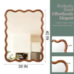 30 x 40 Wavy Rectangle Solid Wood Frame Decorative Mirror for Bedroom Bathroom Living Room Yellowish Brown - Image 7