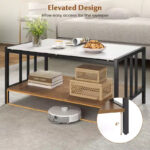 2-Tier Rectangular Coffee Table with Rock Slab Tabletop and Open Shelf - Image 6