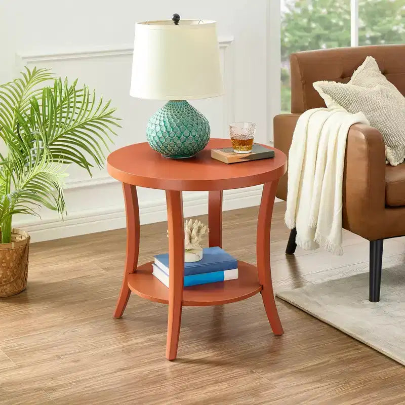 1004328067_orange_1 Round End Table with Display Shelf - Image 1