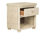 Wicker & Pine Wood Nightstand with Drawer and Shelf - Off-White - Image 3