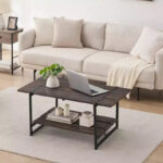 41 Inch Double Tiered Coffee Table with Storage Shelves - Image 2
