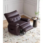 Oversized Swivel Rocker Recliner Chair, Wide PU Leather Manual Recliner with Plush Arm & Back, 360 Swivel for Living Room, Bedroom, Brown