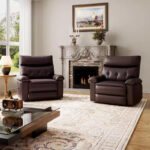 Oversized Swivel Rocker Recliner Chair, Wide PU Leather Manual Recliner with Plush Arm & Back, 360 Swivel for Living Room, Bedroom, Brown - Image 3