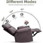 Oversized Swivel Rocker Recliner Chair, Wide PU Leather Manual Recliner with Plush Arm & Back, 360 Swivel for Living Room, Bedroom, Brown - Image 6