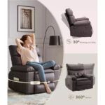 Oversized Swivel Rocker Recliner Chair, Wide PU Leather Manual Recliner with Plush Arm & Back, 360 Swivel for Living Room, Bedroom, Brown - Image 7