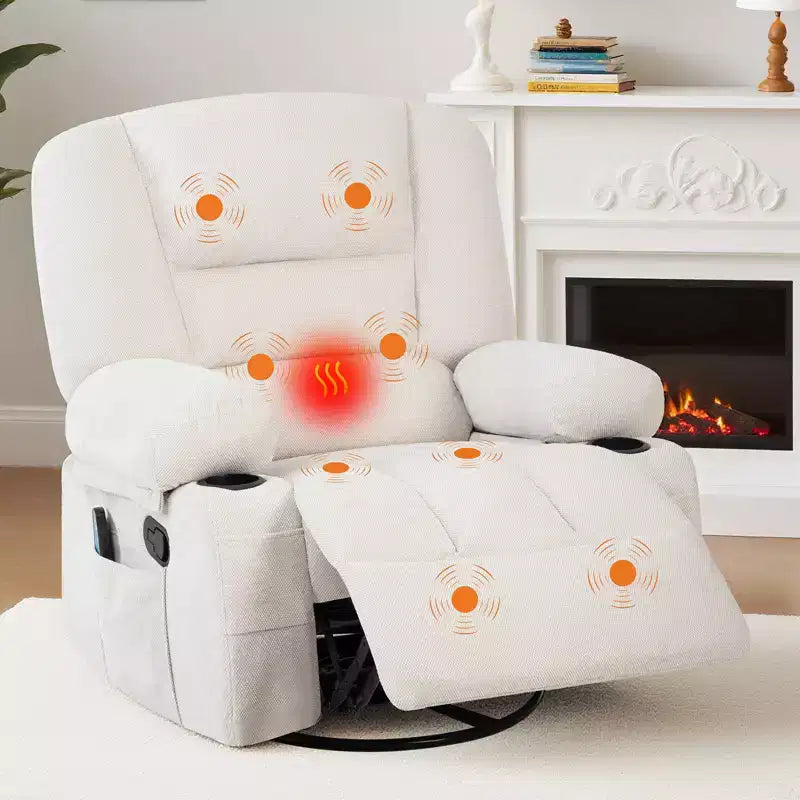 1005805674_beige_1 Swivel Recliner Chair with Vibration Massage and Heating Function - Image 1