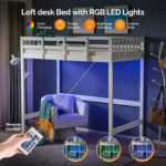 Solid Wood Loft Bed Twin/Full Size with USB Charging Station, LED Lights, Flat Rungs, Wood Slat Support, No Box Spring Needed - Image 10