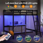 Solid Wood Loft Bed Twin/Full Size with USB Charging Station, LED Lights, Flat Rungs, Wood Slat Support, No Box Spring Needed - Image 2