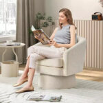 Swivel Accent Barrel Chair with Chenille Fabric Upholstery
