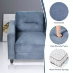 Velvet Upholstered Single Sofa Chair Modern Accent Armchair with Wooden Legs - Gray - Image 4