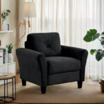 Velvet Upholstered Single Sofa Chair with Button Tufted Backrest - Modern Armchair for Living Room Bedroom Office, Black