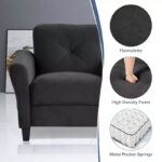 Velvet Upholstered Single Sofa Chair with Button Tufted Backrest - Modern Armchair for Living Room Bedroom Office, Black - Image 2