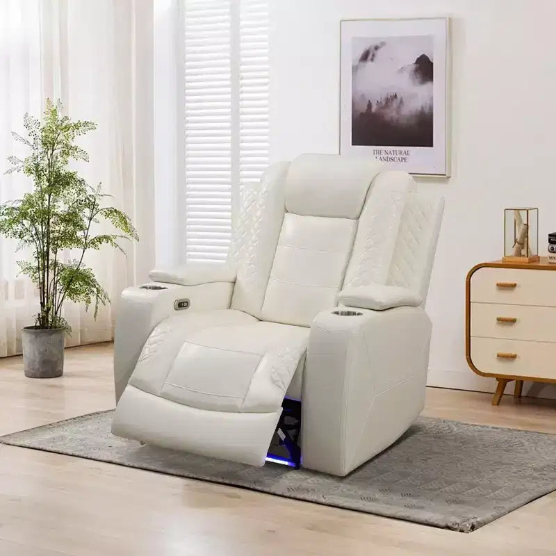 1006705560_1 Power Recliner Chair, Electric Leather Reclining Chair with USB Charging, Storage & Cup Holder for Living Room, White - Image 1