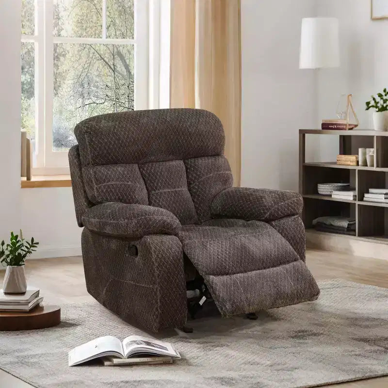 1006759711_1 Manual Recliner Chair, Non-Pilling Breathable Fabric Reclining Chair with Adjustable Backrest for Living Room, Brown - Image 1