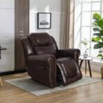 Manual Recliner Chair, Breathable Leather Reclining Chair with Adjustable Backrest for Living Room, Espresso