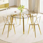 42-Inch Round Tempered Glass Dining Table with Gold Metal Legs - Image 2