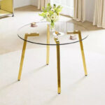 42-Inch Round Tempered Glass Dining Table with Gold Metal Legs - Image 4