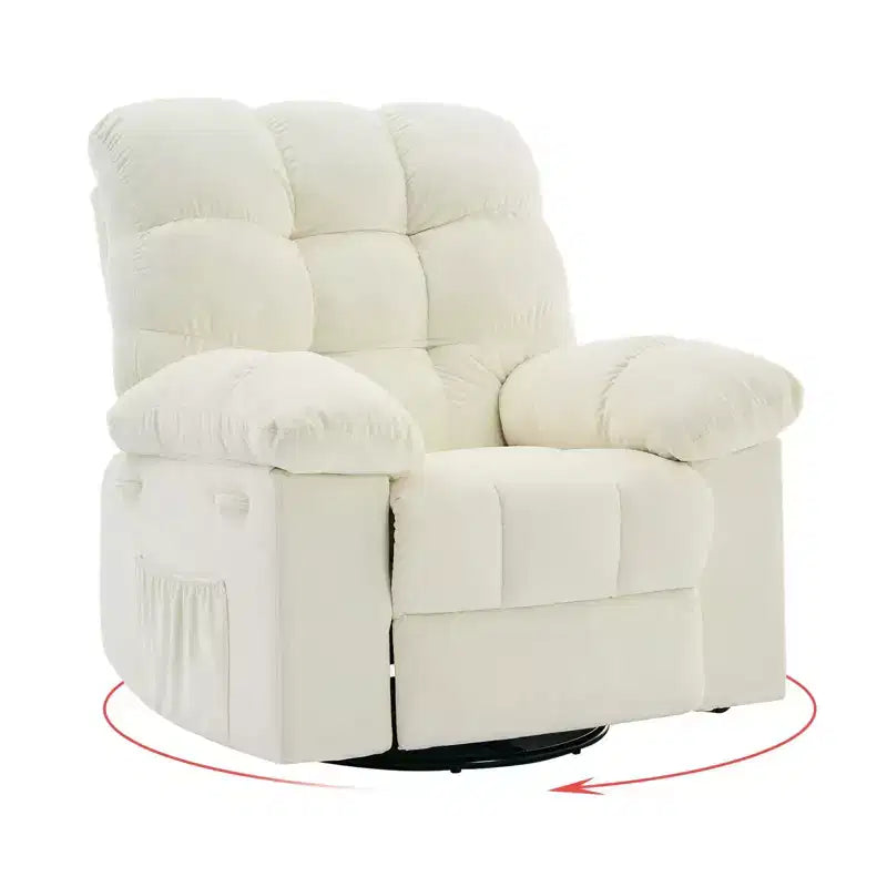 1006840234_beige_1 Rocking Recliner Chair, 360 Swivel Rocker, Single Sofa, Extra Wide Manual Recliner, Chenille Upholstery - Image 1