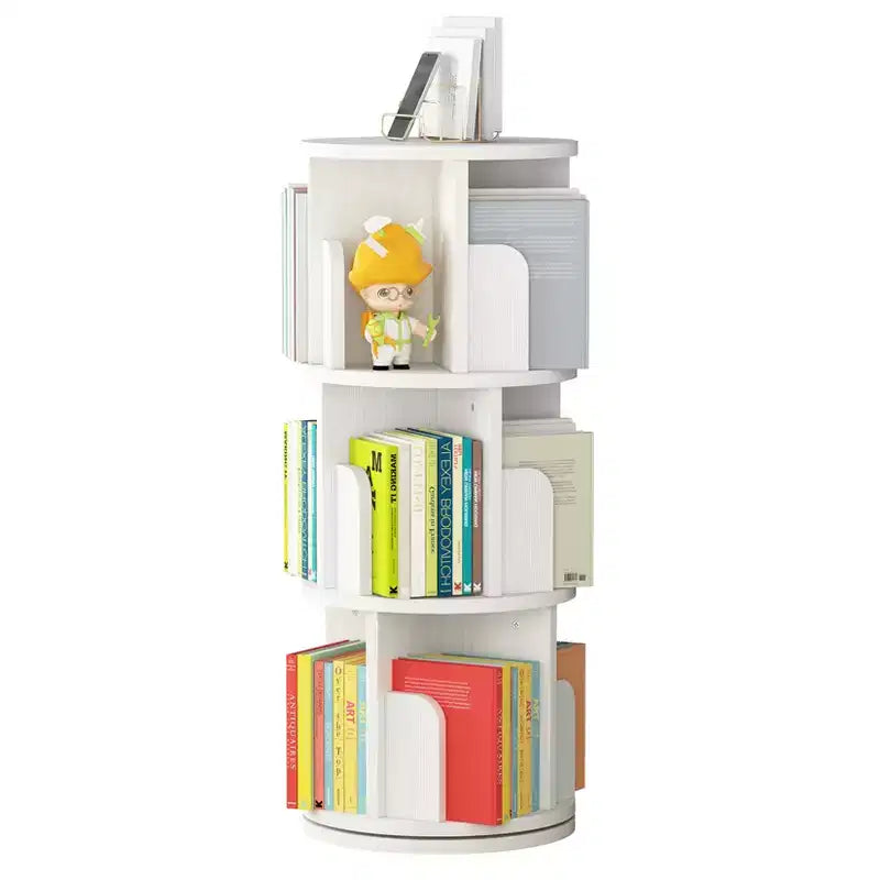 1006908606_1 Rotating 3-Tier Wooden Bookshelf with Open Compartments - Image 1