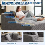 49.2" Oversized Convertible Chaise Lounge Chair, Corduroy Upholstered Sofa Couch, No Assembly Required, for Living Room, Bedroom - Image 3
