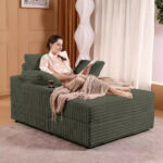 Oversized Chaise Lounge Chair with Storage - Upholstered Corduroy Sofa Chair with 3 Pillows for Home - Image 13