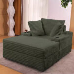 Oversized Chaise Lounge Chair with Storage - Upholstered Corduroy Sofa Chair with 3 Pillows for Home - Image 14