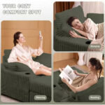 Oversized Chaise Lounge Chair with Storage - Upholstered Corduroy Sofa Chair with 3 Pillows for Home - Image 16