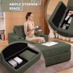 Oversized Chaise Lounge Chair with Storage - Upholstered Corduroy Sofa Chair with 3 Pillows for Home - Image 17