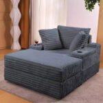 Oversized Chaise Lounge Chair with Storage - Upholstered Corduroy Sofa Chair with 3 Pillows for Home - Image 23