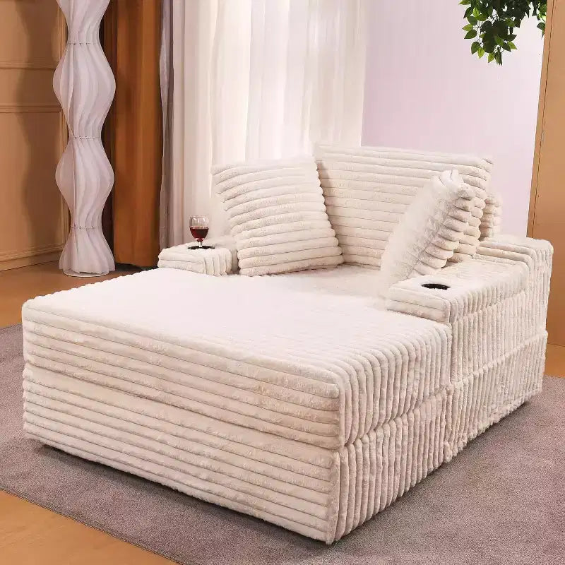 1007016138_5 Oversized Chaise Lounge Chair with Storage - Upholstered Corduroy Sofa Chair with 3 Pillows for Home - Image 1