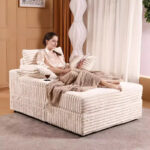 Oversized Chaise Lounge Chair with Storage - Upholstered Corduroy Sofa Chair with 3 Pillows for Home - Image 6