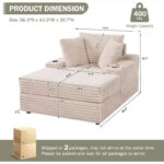 Oversized Chaise Lounge Chair with Storage - Upholstered Corduroy Sofa Chair with 3 Pillows for Home - Image 2