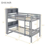 Twin Bunk Bed with Bookcase Headboard, Safety Guardrails and Ladder, Convertible to 2 Beds, Gray - Image 5