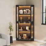 Wood Storage Cabinet with Tempered Glass Doors and Adjustable Shelves - Image 5