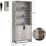 71-Inch 5-Tier Bookcase with Cabinet Doors and Metal Base - Image 2