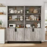 71-Inch 5-Tier Bookcase with Cabinet Doors and Metal Base - Image 7