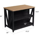 V-Leg Kitchen Island Cabinet with LED Lighting and Power Outlet – Black & Wood Tone - Image 2
