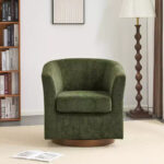 Modern Wooden 360 Swivel Velvet Upholstered Accent Chair - Image 11