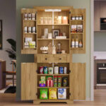 72 Inch Tall Kitchen Pantry Storage Cabinet with Doors and Shelves, Food Pantry Cabinet with Motion Sensor Light